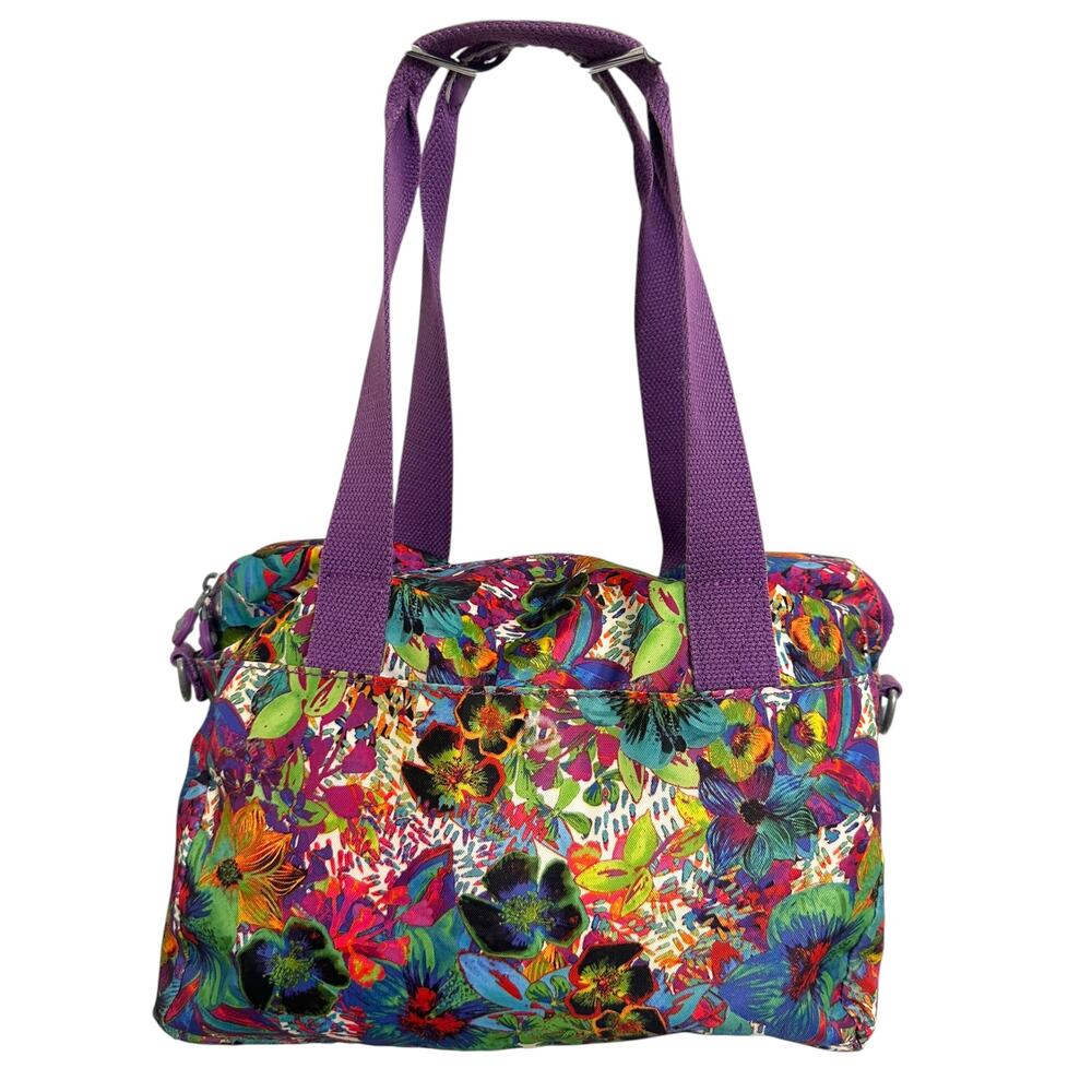 Kipling Klara Satchel Bag Multicolor Tropical Floral Purple Crinkle - Picture 2 of 7